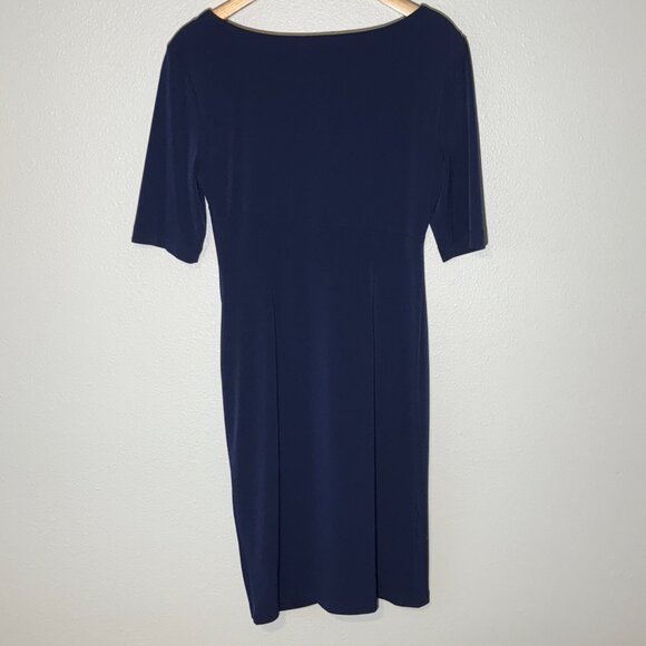 Connected Apparel Navy Blue Gathered Faux Wrap Dress Size‎ 10 - Picture 8 of 11